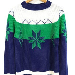 Vtg Grants Sweater Women's Large Blue Green Long Sleeve Pullover Distressed